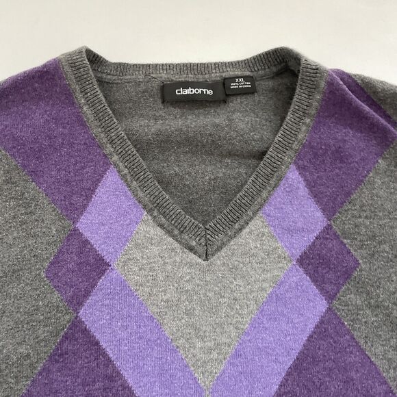 Claiborne Argyle Sweater Mens XXL Grandpa Academia V-Neck - Picture 4 of 8